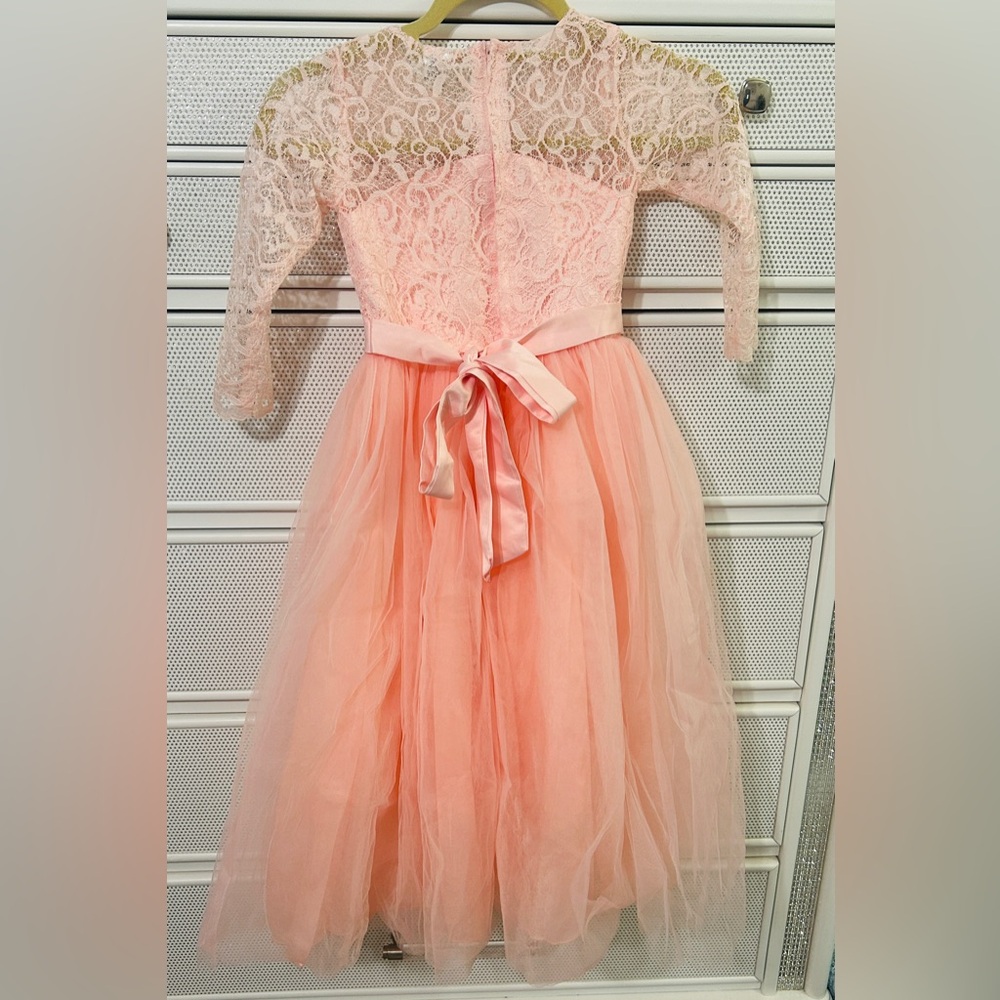 Flower Girl Lace Bridesmaid Dress 3/4 Sleeves Pageant Ball Gowns Princess EUC - Picture 2 of 5